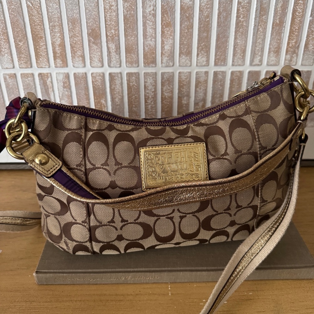 RARE Coach Poppy Tartan Applique Groovy Crossbody Shoulder Bag Brown Monogram - Picture 16 of 16